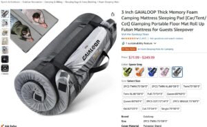 3 inch gaialoop thick memory foam camping mattress sleeping pad cartent cot glamping portable floor mat roll up futon mattress for guests sleepover