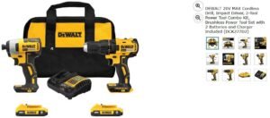 DEWALT 20V MAX Cordless Drill, Impact Driver, 2-Tool Power Tool Combo Kit, Brushless Power Tool Set with 2 Batteries and Charger Included