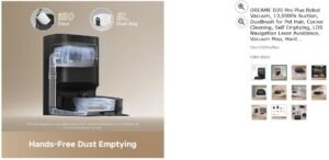 dreame d20 pro plus robot vacuum, 13,000pa suction, duobrush for pet hair, corner cleaning, self emptying, lds navigation laser avoidance, vacuum mop, hard