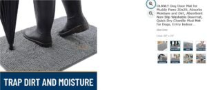 dog door mat for muddy paws 30x20, absorbs moisture and dirt, absorbent non slip washable doormat, quick dry chenille mud mat for dogs, entry indoor entryway carpet for inside floor 2