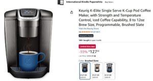 keurig k elite single serve k cup pod coffee maker, with strength and temperature control, iced coffee capability, 8 to 12oz brew size, programmable, brushed slate