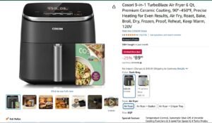 Cosori 9-in-1 TurboBlaze Air Fryer 6 Qt, Premium Ceramic Coating, 90°–450°F, Precise Heating for Even Results, Air Fry, Roast, Bake, Broil, Dry, Frozen, Proof, Reheat, Keep Warm, 120V