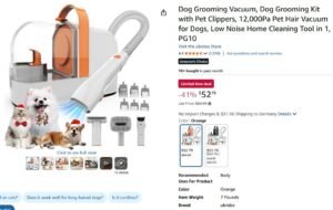 Dog Grooming Vacuum, Dog Grooming Kit with Pet Clippers, 12,000Pa Pet Hair Vacuum for Dogs, Low Noise Home Cleaning Tool in 1, PG10