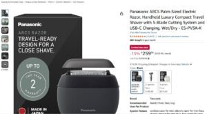 Panasonic ARC5 Palm-Sized Electric Razor, Handheld Luxury Compact Travel Shaver with 5-Blade Cutting System and USB-C Charging, Wet-Dry - ES-PV3A-K