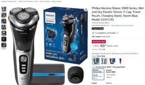 Philips Norelco Shaver 3900 Series, Wet and Dry Electric Shaver, P-Cap, Travel Pouch, Charging Stand, Storm Blue, Model S3341-92